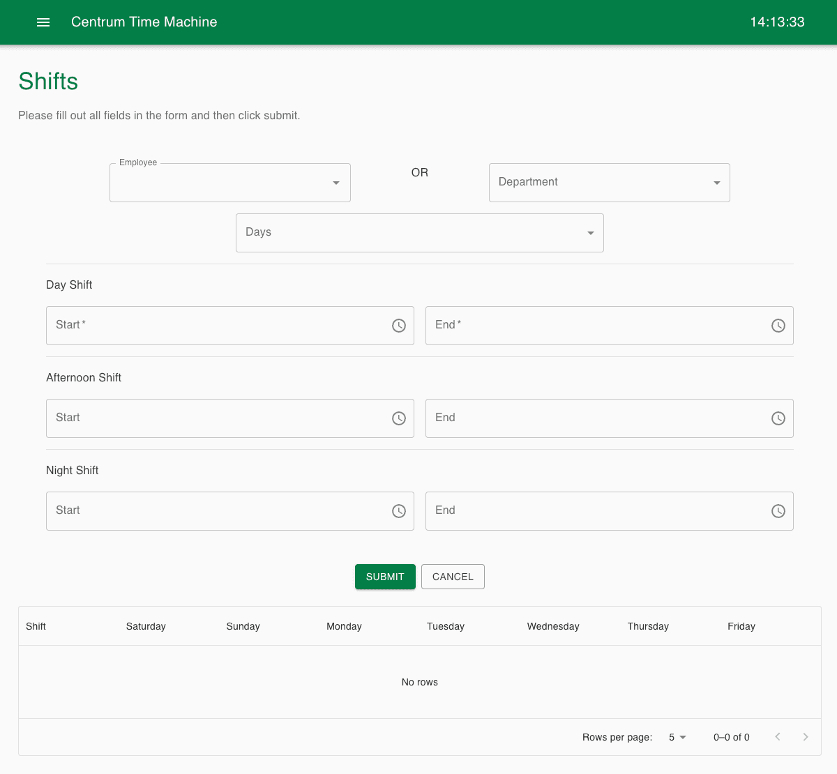 Shifts Page